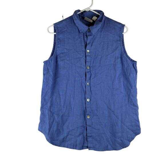 Chico's Tops - Vtg Chicos 100% Linen Sleeveless Button Up Blouse Women’s 2/Large Blue Lagenlook